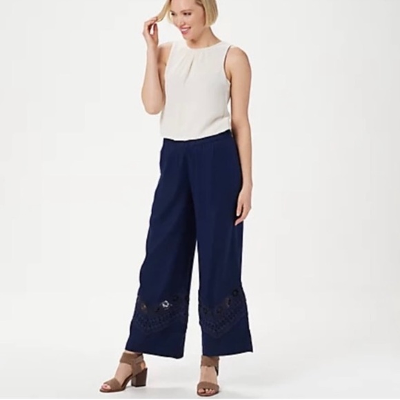 Susan Graver Black Pants with Crochet Detail 6 - Picture 1 of 8